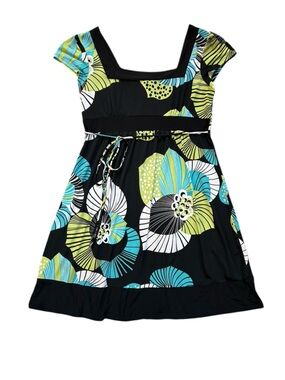 Wrapper Classic Y2K Mini Babydoll Dress S/M Waist Tie Stretch Summer Mod Floral